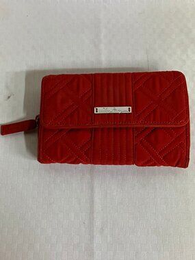 Vera Bradley Trifold Zip Around Bag Women's Red Quilted RFID Clutch Organizer